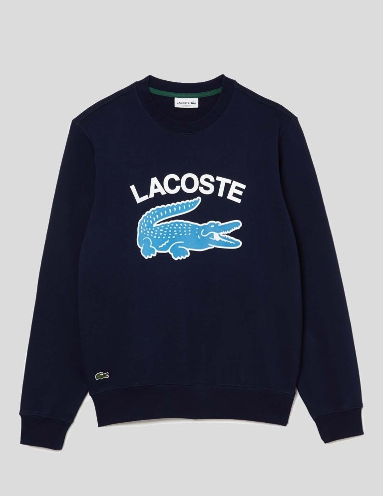 Felpa LACOSTE girocollo timbrato marino